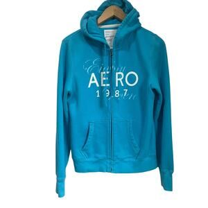 Aeropostale Full Zip Hoodie Blue Logo Casual Y2K Streetwear Size L
